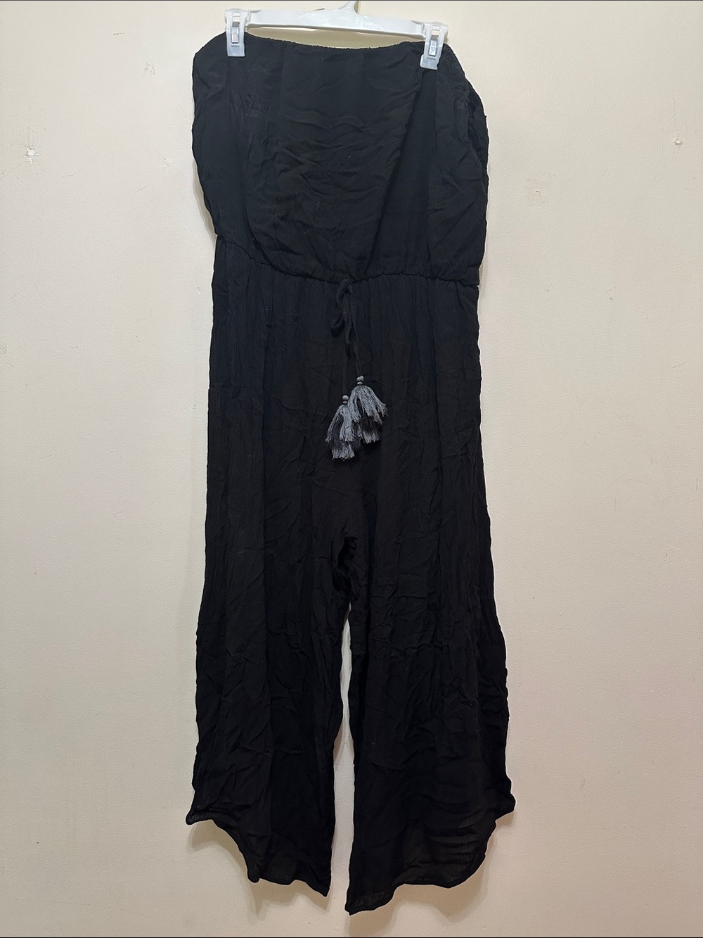 Xhilaration Black Strapless Wide-Leg Jumpsuit with Tassel Tie